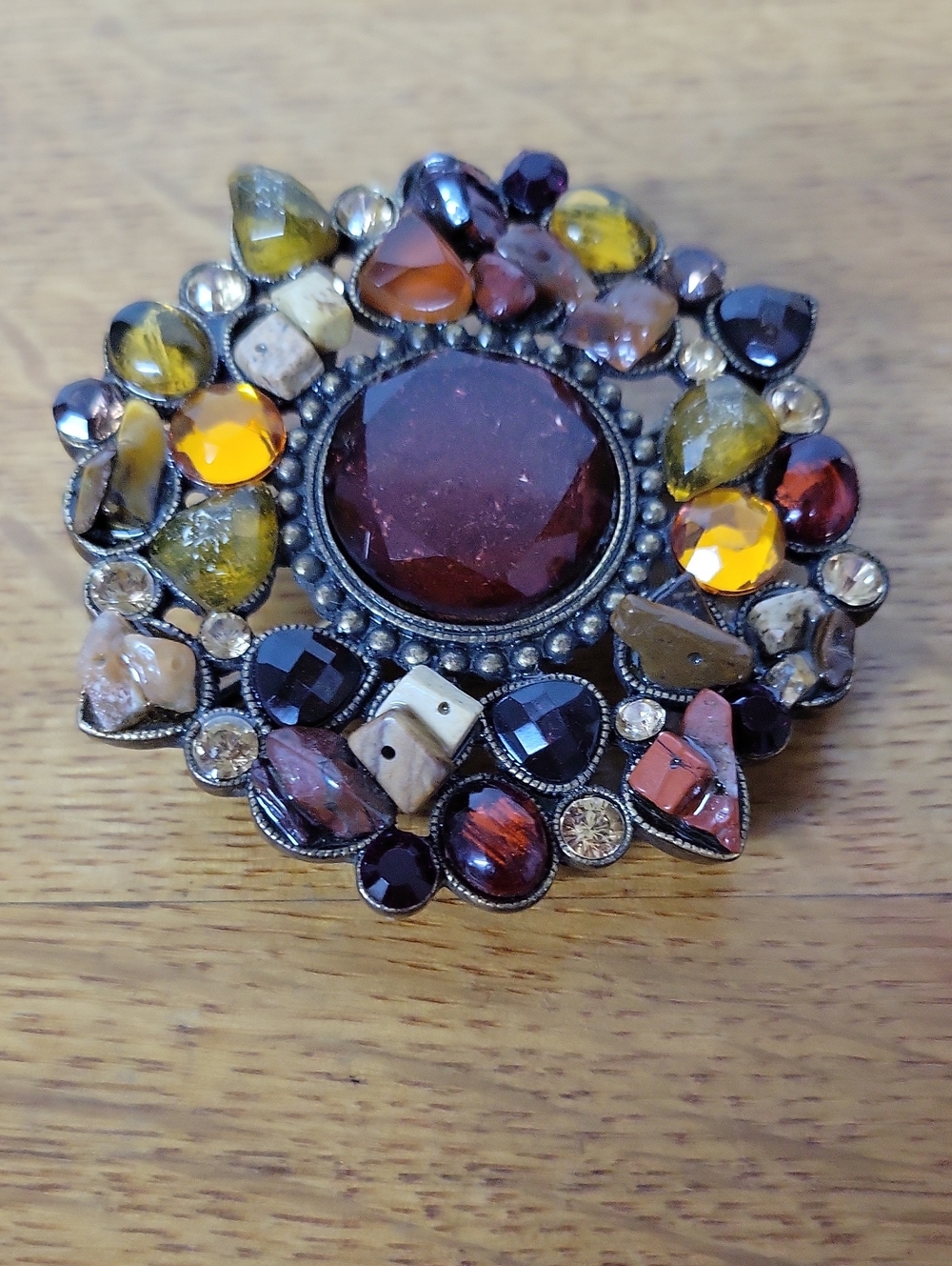 Chico's Statement Belt Buckle Amber Burgundy Mixed Stone Rhinestone Boho Western